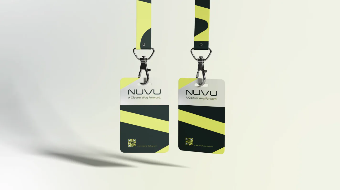 NuVu lanyards and passes, the curve cut as a diagonal